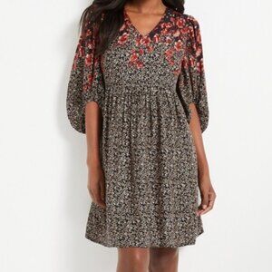 Maurices Womens Black floral balloon sleeve mini dress Womens Size small